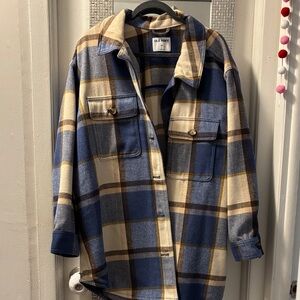 Old Navy Blue and Cream Plaid Shirt Jacket